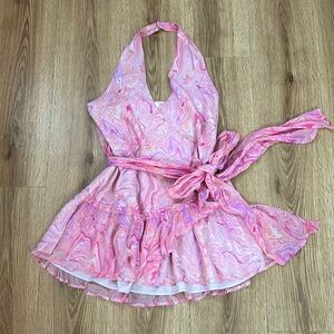 love shack fancy ruffle mini dress pink white silk dress NWT $425 size XS